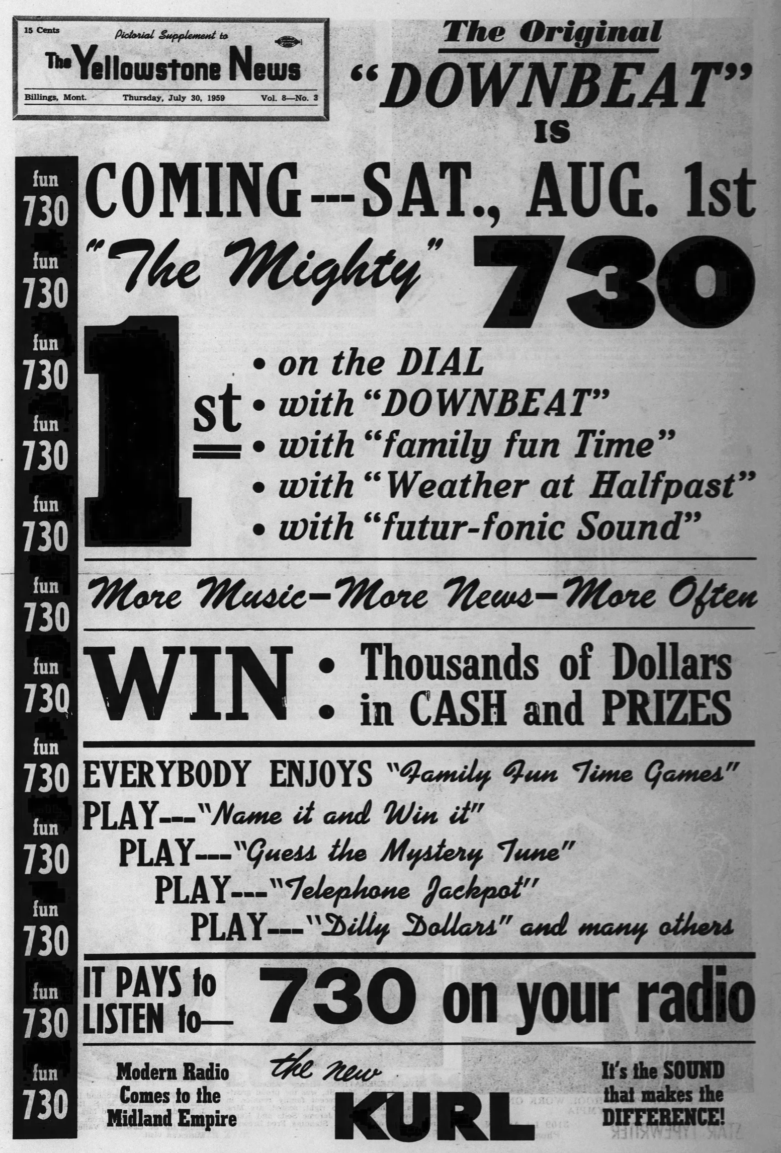 KURL Radio 730 Billings, Montana 1959 Print Ad