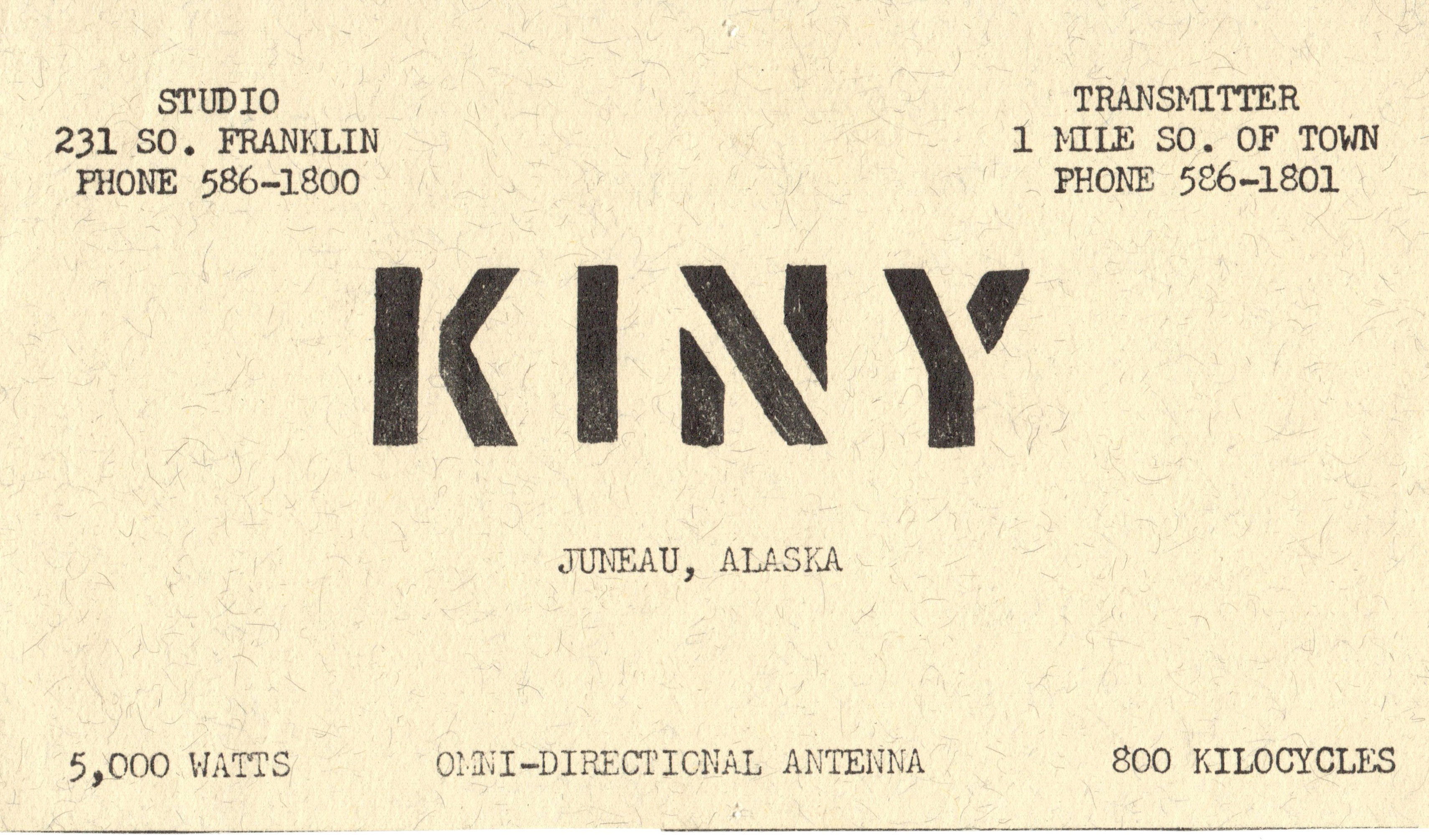 KINY Radio 800 Jeneau, Alaska