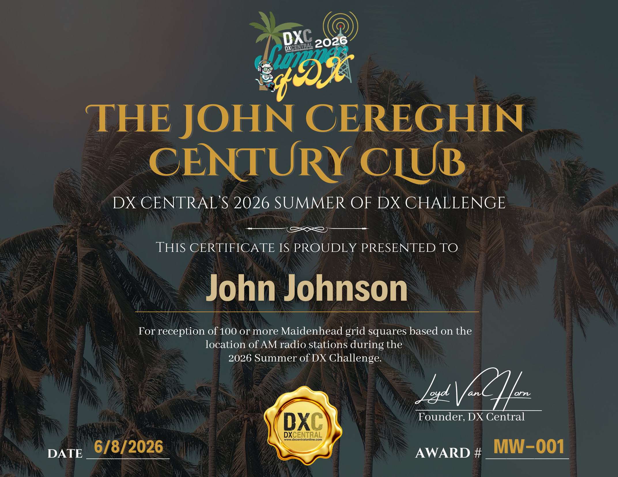 DX Central 2026 certificate gridsquare century club